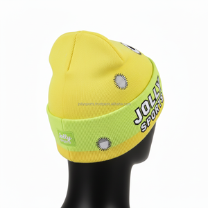 Gorro de Punto Acrílico Suave para Mujer, Color Amarillo Verde, Logotipo Bordado Personalizado, Estilo Deportivo, Gorro de Invierno Cálido, Gorro de Jacquard - Product Image 5
