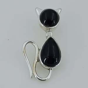 Pendentif artisanal en argent sterling 925 de la marque Navya Craft, design chat, onyx noir, chaîne réglable de 16 à 24 pouces, cadeau pour elle - Product Image 4