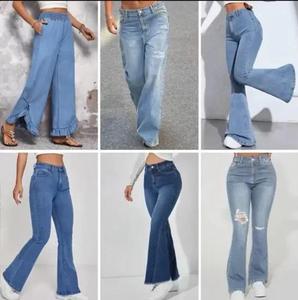Venta caliente de las mujeres de alta calidad de moda Casual Bell Bottom Jeans Slim Fit pantalones de cintura alta Logo frontal de tela de mezclilla recta - Product Image 1