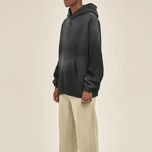 Personnalisé goutte épaule lavage à l'acide soleil délavé coton luxe recadrée à capuche noir surdimensionné polaire 400g à capuche - Product Image 6