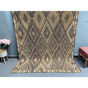 Turkish 5.8x8 ft Rug, Large Vintage Rug, <b>Brown</b> Black Oriental <b>Wool</b> Rug - Product Image 1