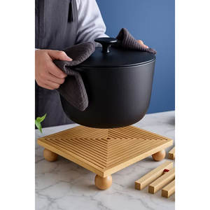 Plateau de service en bambou sans BPA, plateau de présentation décoratif à pieds bombés, 28 x 28 cm, marque ERKUGO - Product Image 6