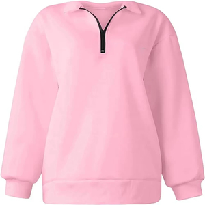 Ropa informal de Invierno para mujer, sudaderas con Capucha de punto transpirables ecológicas con media cremallera, hombro caído con logotipo frontal - Product Image 4