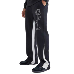 Pantalon de jogging évasé pour homme, imprimé rose, multi-panneaux, avec entrejambe, style streetwear, coupe régulière, respirant, imperméable, en polyester/coton - Product Image 1