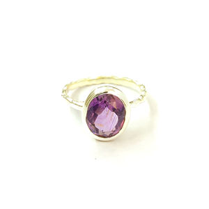 4.1 Grams Natural Amethyst Fashion <b>Ring</b> 18K Gold Plated with Bezel Setting High Quality Stylish and Trendy Gift - Product Image 1
