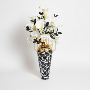 แจกันดอกไม้ตั้งพื้นอะลูมิเนียมพรีเมียม คอชุบทอง แจกันเหล็กตกแต่งสไตล์ชายทะเล สำหรับงานแต่งงาน งานอีเว้นท์ ขายส่ง - Product Image 1