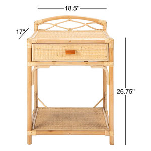 Mesita de noche W de mimbre minimalista moderna de 18,5 pulgadas, madera maciza, 2 cajones, características inteligentes que incluyen carga inalámbrica para uso en apartamentos - Product Image 4
