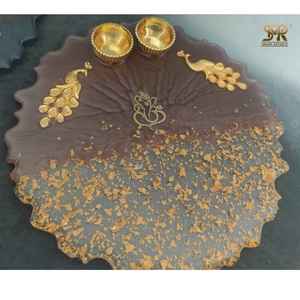 Plateau de prière décoratif de qualité supérieure en résine époxy écologique artisanale, modèle de conception pour le festival de Diwali, maison, mandir - Product Image 1