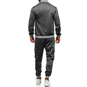 Conjunto de 2 piezas de chándal de piel sintética al por mayor para hombre, chaqueta y pantalón ajustados con cremallera, conjunto de alta calidad - Product Image 2