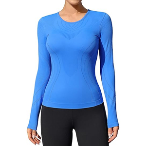 Top de compresión ligero para correr para mujer, manga larga, secado rápido, alto elástico, atlético, gimnasio, Fitness, camisa de entrenamiento de talla grande - Product Image 1