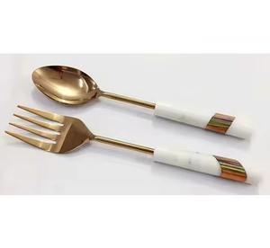 Juego de Cubiertos de acero inoxidable con asas en forma de curva, cubiertos de cocina que incluyen cuchillo, tenedor de pescado, cuchara para ensalada, herramientas para ensalada - Product Image 5