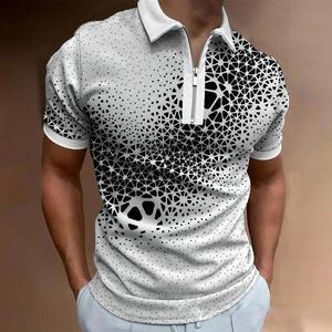 T-shirt en tricot à rayures colorées pour homme, imprimé numérique, polyester, fermeture éclair à franges, pull respirant à manches courtes, 200g - Product Image 6
