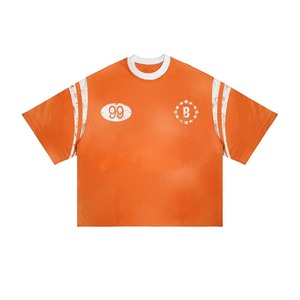 Camiseta de Algodón Premium para Mujer con Lavado Ácido, Diseño de Panel en el Hombro en Azul Neón y Verde, Logotipo Personalizado con Serigrafía - Product Image 2