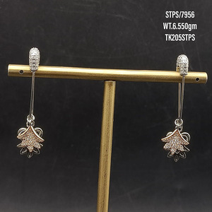 Boucles d'oreilles suspendues en argent sterling 925 plaqué or rose pour femmes, boucles d'oreilles modernes en argent cz, ensemble de broches de sécurité, boucles d'oreilles de créateur - Product Image 2