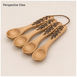 ชุดช้อนไม้ 4 ชิ้น ลายใบไม้ แกะสลักด้วยมือ สำหรับใช้ในครัว - Product Image 1