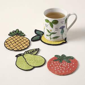 Ajouter un nouveau travail manuel perlé broderie 4 Set Coaster Fancy Stylish Designer For Luxury Tea Table Decor Beautiful Exclusive Choice - Product Image 3