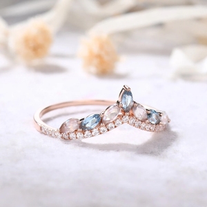 แหวนเพชรสีทอง14kt ออกแบบให้เป็นของขวัญที่ดีที่สุดสำหรับเธอแหวนหมั้นแหวนพลอยบุษราคัมสีฟ้า - Product Image 2