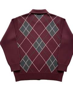 Suéter Polo de Punto Argyle para Hombre, Manga Larga, Cuello con Botones, Informal, para Invierno, Color Rojo Borgoña, para Venta al por Mayor y Pedidos al por Mayor - Product Image 5