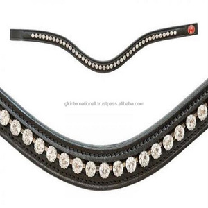 คุณภาพสูงหรูหราโค้งหนังสีน้ําตาลหนังม้า Brow Band ช่องว่างเปล่าสีน้ําตาลอ่อนคริสตัลขนาดใหญ่ฝัง Bling วงคิ้ว - Product Image 6