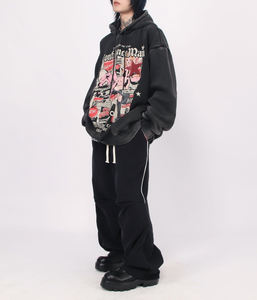 Sweat à capuche d'hiver vintage délavé, effet 3D en relief, surdimensionné, en molleton, fermeture éclair longue, délavé, uni, style streetwear, étiquette privée personnalisée - Product Image 4