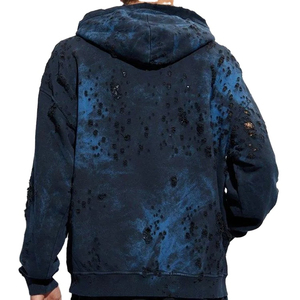 Sweat à capuche en coton lavé à l'acide avec logo personnalisé pour hommes taille XL de haute qualité 400GSM tricoté en tissu éponge français lavé déchiré - Product Image 4