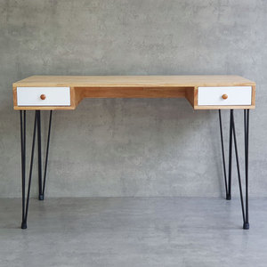 Bureau d'ordinateur en bois de caoutchouc 120x60cm avec tiroirs et pieds en fer à chevrons, garantie 12 mois BD68111 - Product Image 5