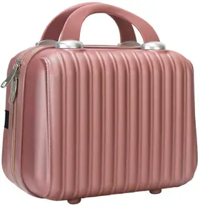 사용자 정의 14 인치 여성 여자 로즈 골드 작은 휴대용 메이크업 가방 메이크업 여행 케이스 하드 쉘 화장품 가방 캐리 가방