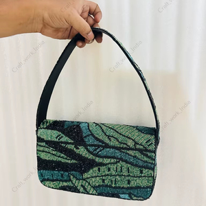 beaded abstract leaf pattern <b>handbag</b> Indian fully handcrafted luxury handmade clutch purse <b>for</b> women evening party <b>handbag</b> - Product Image 1