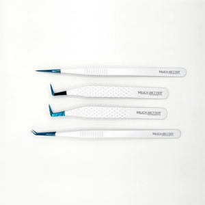 Best seller 90 grados L bota Pinzas de extensión de pestañas punta azul recubierta de pintura y mango blanco Pinzas de pestañas de acero agarre perfecto - Product Image 4