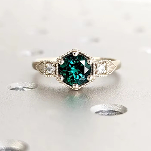 Handmade American Diamond <b>Emerald</b> Engagement <b>Ring</b> Vintage Fine Jewelry Lab <b>Emerald</b> Sterling <b>Silver</b> Indian Pearl for Women's - Product Image 1