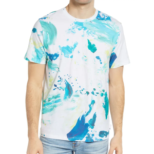 T-shirt anti-froissement, logo durable imprimé, tricot compressé, uni teint, impression par transfert thermique, respirant, col rond, 100% coton - Product Image 1