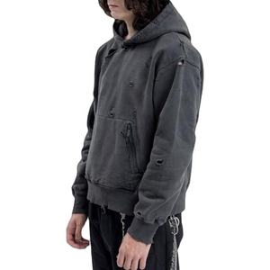 Conjunto de Sudadera Corta Térmica Unisex de Estilo Urbano, Corte Cuadrado, Lavado Ácido Decolorado al Sol, 100% Algodón Bordado para Hombre, Invierno, Liso - Product Image 1
