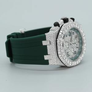 Reloj de Diamantes Naturales Brillantes con Claridad VVS, Pasa el Test de Diamantes, Reloj Automático de Lujo para Hombre con Correa de Goma Verde - Product Image 3