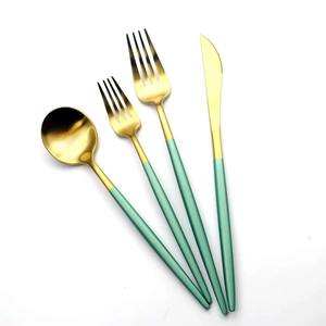 Elegante Juego de Cubiertos con Mango Delgado Verde y Cabeza Dorada para Cocinas, Hoteles, Restaurantes, Ocasiones Especiales y Regalos - Product Image 1