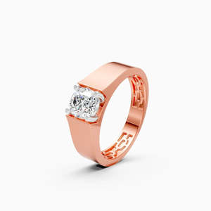 Bague à motif géométrique intérieur avec diamant de laboratoire de 1,51 ct, solitaire central rond audacieux en or jaune, blanc et rose 9 carats - Product Image 3