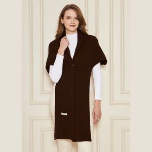 Poncho-châle chic pour femme à capuche en tricot, élégant, chaud, doux au toucher, respirant, écharpe d'hiver à capuche, tricot multifonctionnel - Product Image 1
