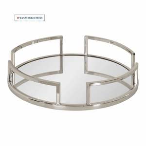 Bandeja de cristal de espejo personalizada de alta calidad, bandeja de servicio de acero inoxidable hecha a mano, nuevo diseño de patrón plateado, más vendido para el hogar - Product Image 1