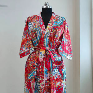 Batas Kimono 100% Algodón, Hermoso Vestido Kimono de Algodón, Kimono de Algodón con Estampado Floral Indio, Regalos Más Vendidos para Ella y Él, Ropa de Estar en Casa - Product Image 1