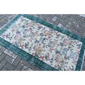 พรมวินเทจ ขนาด 3.5x6.3 ฟุต พรมตกแต่งลายดอกไม้สีเขียว พรมขนสัตว์ตุรกี - Product Image 4