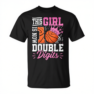 T-shirt personalizzabile per il 10° compleanno di questa ragazza, con numeri doppi, a tema basket, per la festa del 10° compleanno - Product Image 2