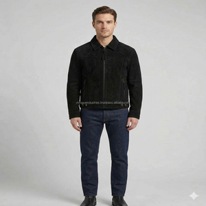 Luxury Wholesale Soft Cow Leather <b>Suede</b> Men's High-End Italian Style Genuine Leather Vintage Bomber <b>Jacket</b> with Front Logo - Product Image 1