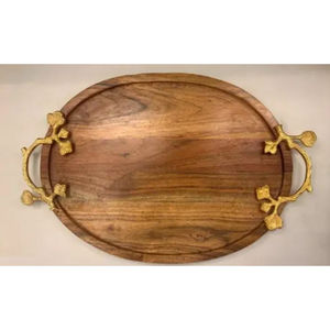 Creative Quality <b>Wood</b> <b>Serving</b> <b>Tray</b> With Gold Metal Handle Food <b>Serving</b> <b>Tray</b> Dessert Display For Hotel Table Food Server <b>Trays</b> - Product Image 3