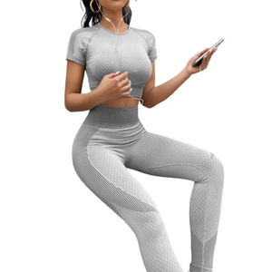 Conjuntos de Yoga profesionales personalizados para mujer, mallas para correr para mujer, 2 uds., tela deportiva de secado rápido, conjuntos de Fitness para gimnasio transpirables - Product Image 2
