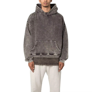 Sweat à capuche décontracté pour homme, en coton mélangé de haute qualité, délavé à l'acide, design uni, respirant, en molleton écologique, lot de 2 pièces - Product Image 1