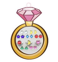Pegatinas 3D de Epoxi para Niños con Tarjeta de Diamantes (7 Pares de Aretes Adhesivos y 3 Anillos con Diseño de Unicornio, Luna y Corona)