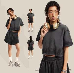 Camiseta de longitud corta de gran tamaño para mujer 260 270 Gsm, camisetas de algodón suave desgastadas con tinte personalizado - Product Image 4