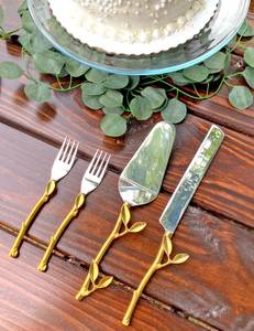 Fourchette en métal à poignée Leaf Design et ensemble de service à gâteau à prix abordable pour les fêtes de mariage à la maison - Product Image 2