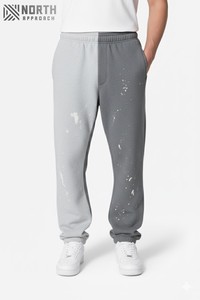 Pantalón recto holgado de alta calidad, ropa de calle personalizada, pantalones de chándal, pantalones de chándal acampanados apilados con cordón de retazos de tinta para hombre, Invierno - Product Image 5