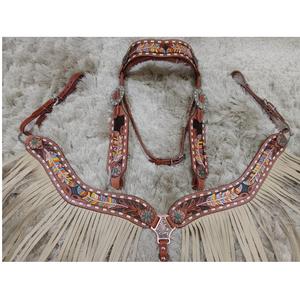 Cabestro de Cuero Vacuno Genuino con Pechera y Riendas, Cabestro para Carreras de Caballos, Conjunto de Arneses Personalizados a Precio de Venta al por Mayor - Product Image 1