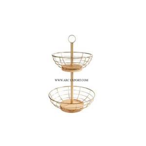 Standard Designing 2 Tier Metal and Wood Wedding <b>Kitchen</b> Ware Fruit <b>Vegetable</b> <b>Storage</b> Basket Wholesale Classic Bread Basket - Product Image 1